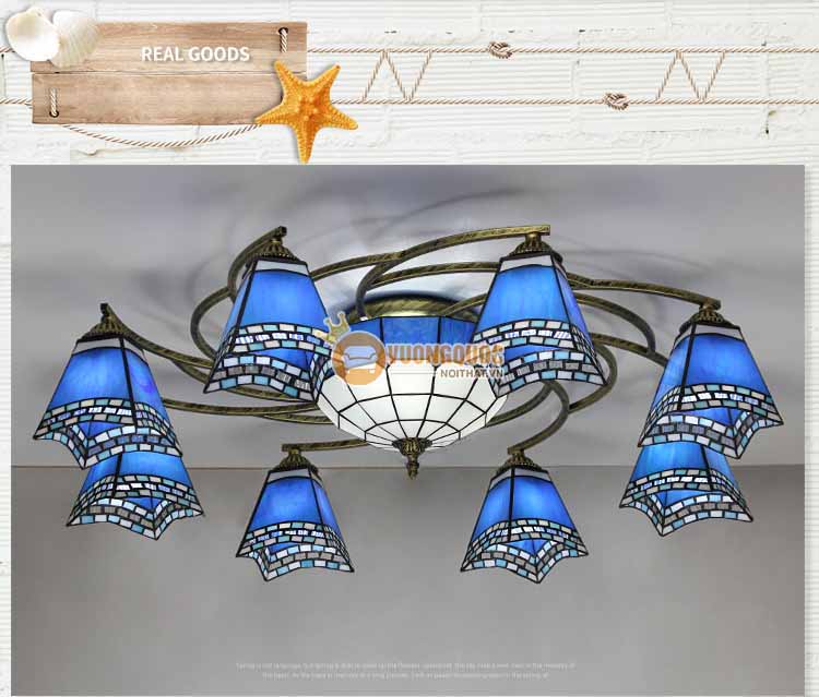 Đèn ốp trần trang trí Tiffany màu xanh YB406-5